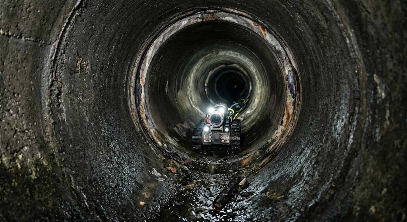 Robotic sewer camera inspecting pipe interior for Drain Snake Service in Whitewater